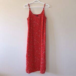 Reitmans Floral Red Slip Midi Dress with Side Slits